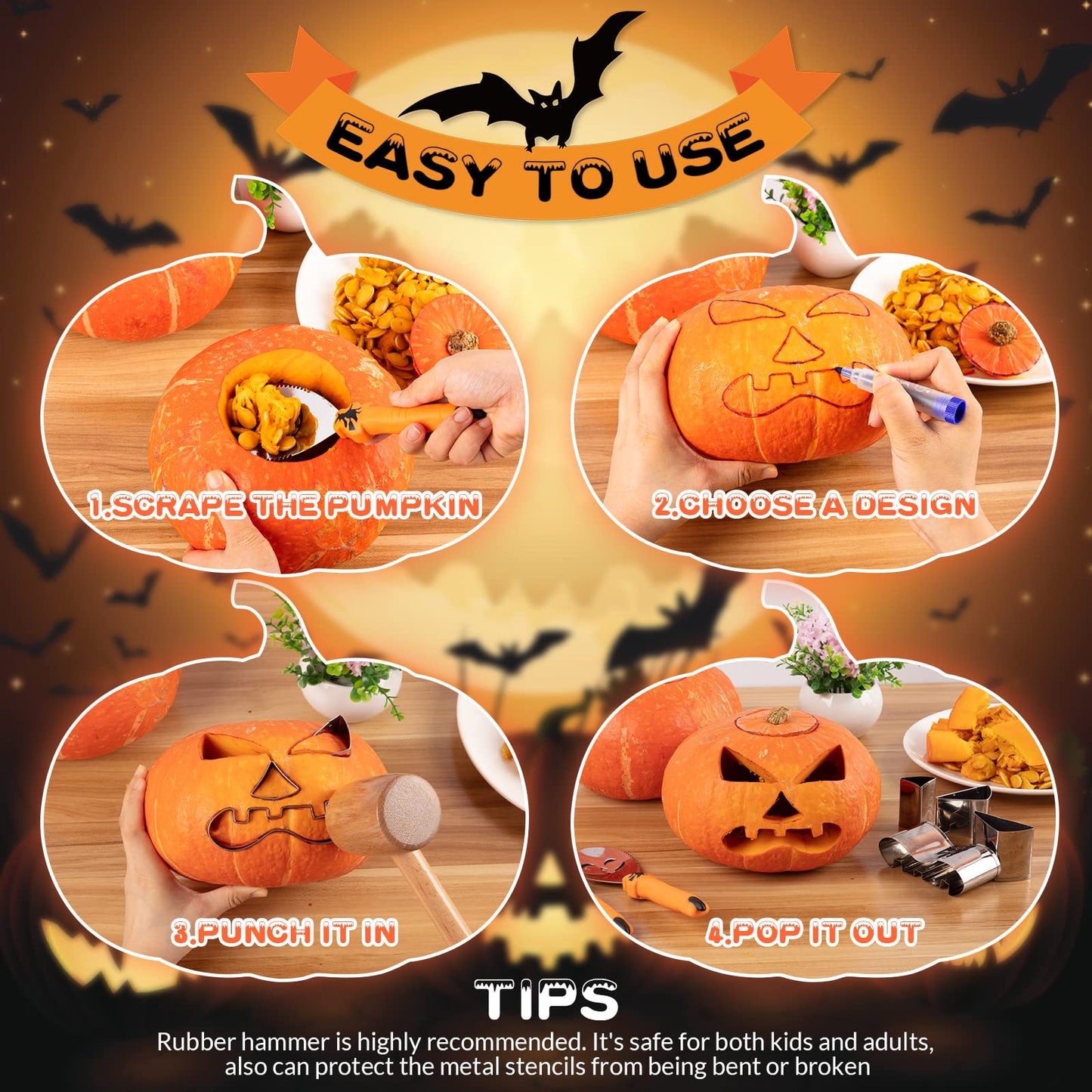 WANNTS Pumpkin Carving Kit Halloween, Safe and Easy Pumpkin Carving Set for Kids, DIY Stainless Steel Pumpkin Carving Tools for Halloween Decoration Jack-O-Lanterns, Gift for Halloween