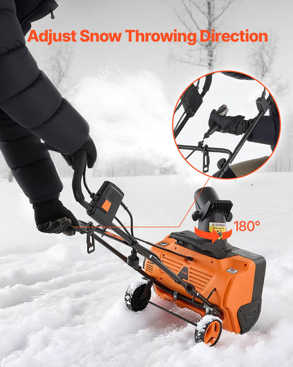 VEVOR Electric Snow Blower, 20 inch 15A Corded Snow Thrower with Dual LED Headlights & 180° Rotating Chute, 25FT Throwing Distance, 12" Depth Clearing, Walk-Behind Snowblower for Driveway Sidewalk