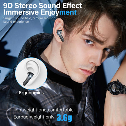 Sisism A10 Pro Wireless Earbuds, Bluetooth 5.3 Headphones HiFi Stereo 50H Playback LED Digital Display Ear Buds with ENC Noise Canceling Headset, IPX7 Waterproof Earphones for Gym/Running/Work - Black