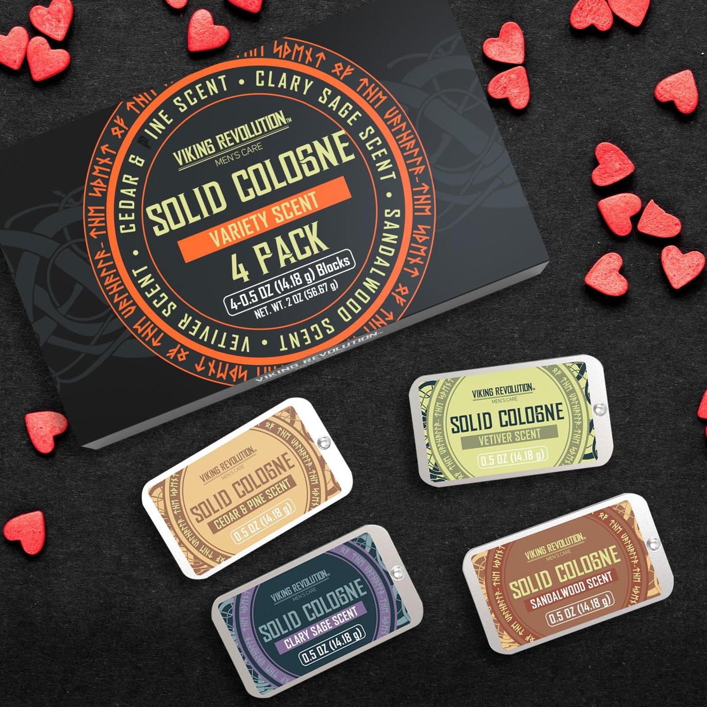 Viking Revolution 4 Pack Mens Solid Colognes 0.5 Oz - Men Solid Perfume with Cedar Wood, Clary Sage, Vetiver, Sandalwood Cologne for Mens - Travel Cologne Wax Gifts for Men