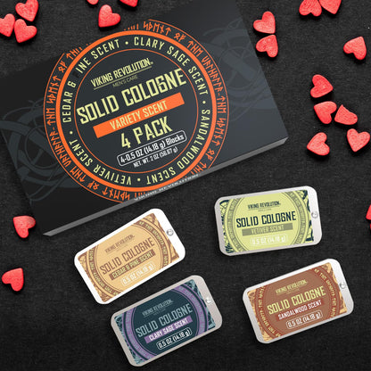 Viking Revolution 4 Pack Mens Solid Colognes 0.5 Oz - Men Solid Perfume with Cedar Wood, Clary Sage, Vetiver, Sandalwood Cologne for Mens - Travel Cologne Wax Gifts for Men