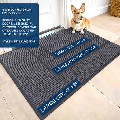 OLANLY Front Door Mat Indoor Outdoor Entrance, 2-Pack 29.5 x 17 Inch, Waterproof Heavy Duty Doormat, Fade Resistant, Low Profile, Easy Clean Patio Porch Welcome Floor Mats for Entry, Grey