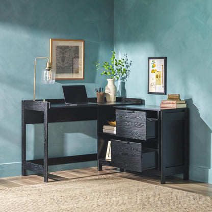 Walker Edison Transitional Office Design, Writing Desk with Drawers and Open Cubbies, Spacious Desktop, Reversible Fit, Complementary in Living Spaces, 49.75”L, Black