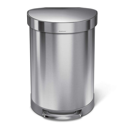 simplehuman 60 Liter Semi-Round Hands-Free Kitchen Step Stainless Steel Trash Can with Soft-Close Lid, Brushed