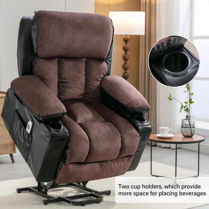FLEXISPOT XL23 Power Lift Recliner Chair with Massage & Heat for Elderly, Large Electric Lift Chair with USB Port, Cup Holders, Living Room Bedroom Single Sofa(Large Size, Black and Brown)