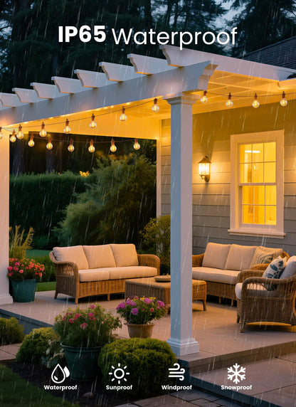 SmartDawn Outdoor String Patio Lights 100FT 50 LED String Lights Waterproof Connectable Shatterproof Hanging Outside Light Backyard Porch Deck Balcony Garden Yard Decor Lighting Edison Bulbs 2200K