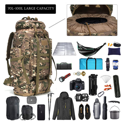 W WINTMING Hiking Backpack for Men 70L/100L Camping Backpack Military Rucksack Molle 3 Days Assault Pack for Climbing