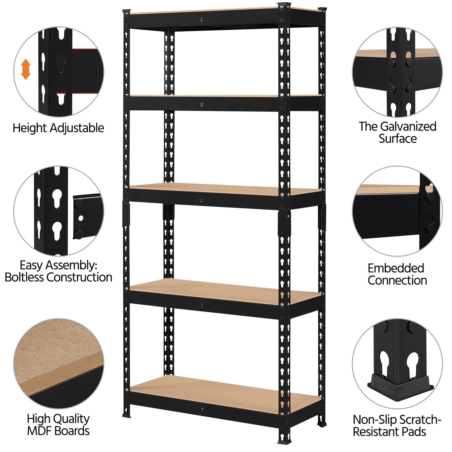 Topeakmart 5-Tier Utility Shelves, Metal Storage Shelves, Adjustable Shelving Units, Boltless Assembly, Garage Shelves Shed Shelving for Warehouse Garage Shed Basement- Black, 27.5 x 12x 60 Inch