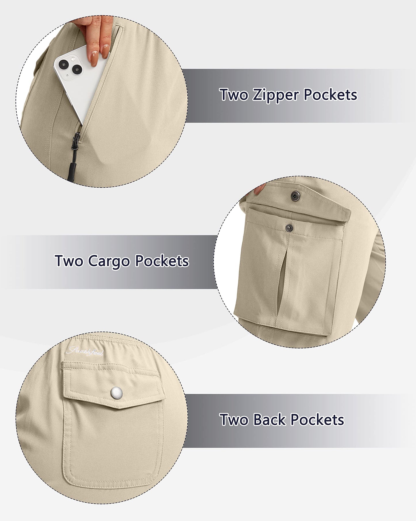 Soothfeel Women's Cargo Capris Pants with 6 Pockets Lightweight Quick Dry Travel Hiking Summer Pants for Women Casual (Khaki, M)