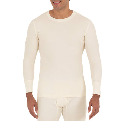 Fruit of the Loom Men's 2-Pack Recycled Waffle Thermal Underwear Crew Top, Black/Natural, X-Large