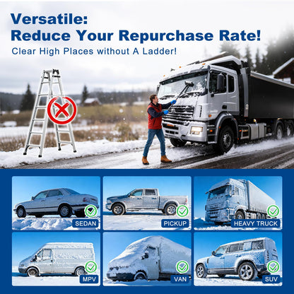 72" Extendable Long Snow Brush with Ice Scraper for Car Truck SUV Van - Soft Squeegee with 270° Pivoting Brush Head for Windshield Window - Snow Scraper & Antifreeze Gloves for Car Winter Accessories