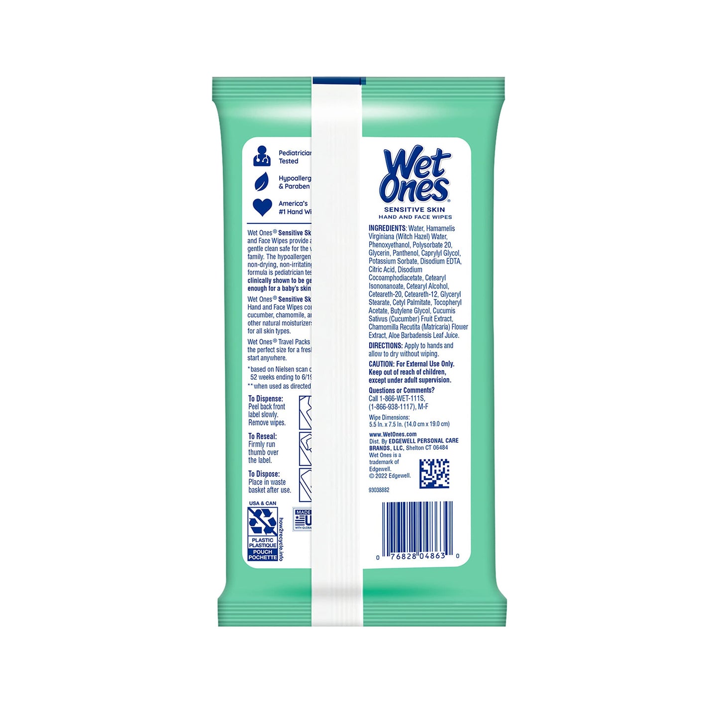 Wet Ones Sensitive Skin Hands and Face Wipes, 20 Count Travel Pack (Pack of 10)