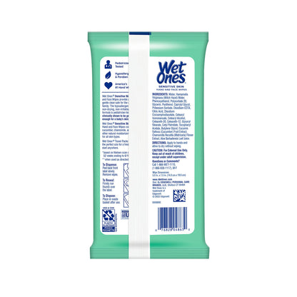 Wet Ones Sensitive Skin Hands and Face Wipes, 20 Count Travel Pack (Pack of 10)