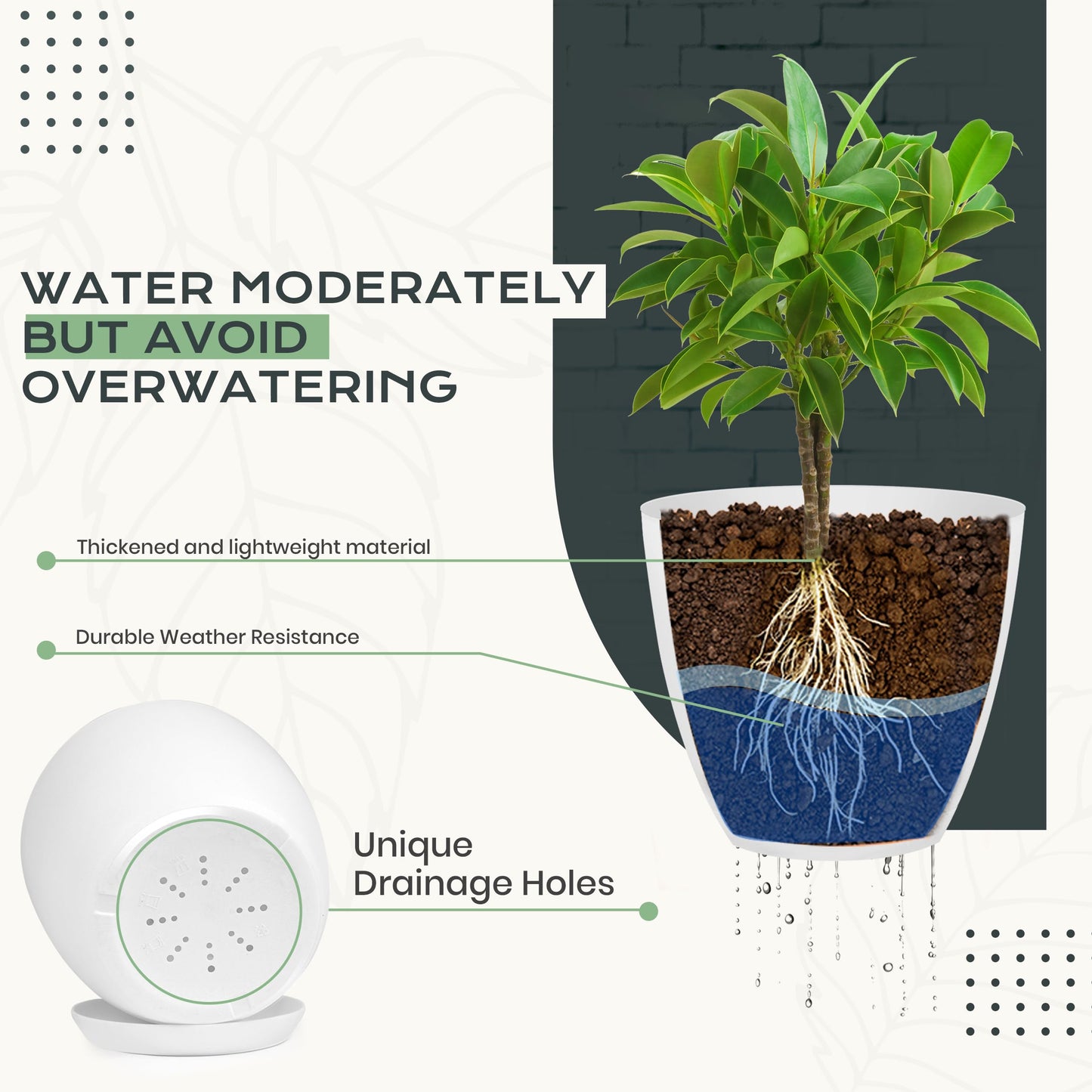 Utopia Home - Plant Pots Indoor with Drainage - 7/6.6/6/5.3/4.8 Inches Flower Pots for Indoor Planter - 10 Pack Plastic Planters - Ideal for Stocking Stuffers or Home Christmas Decorations - White