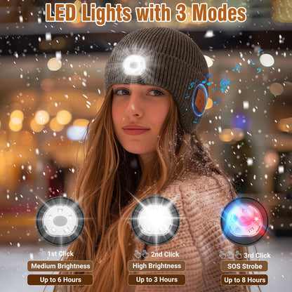 Bluetooth Beanie with Light, Built in Wireless Headphones & Stereo Speakers USB Rechargeable Bluetooth Hat Unique Tech Gifts Birthday Gifts for Men and Women (Dark Grey Adult)