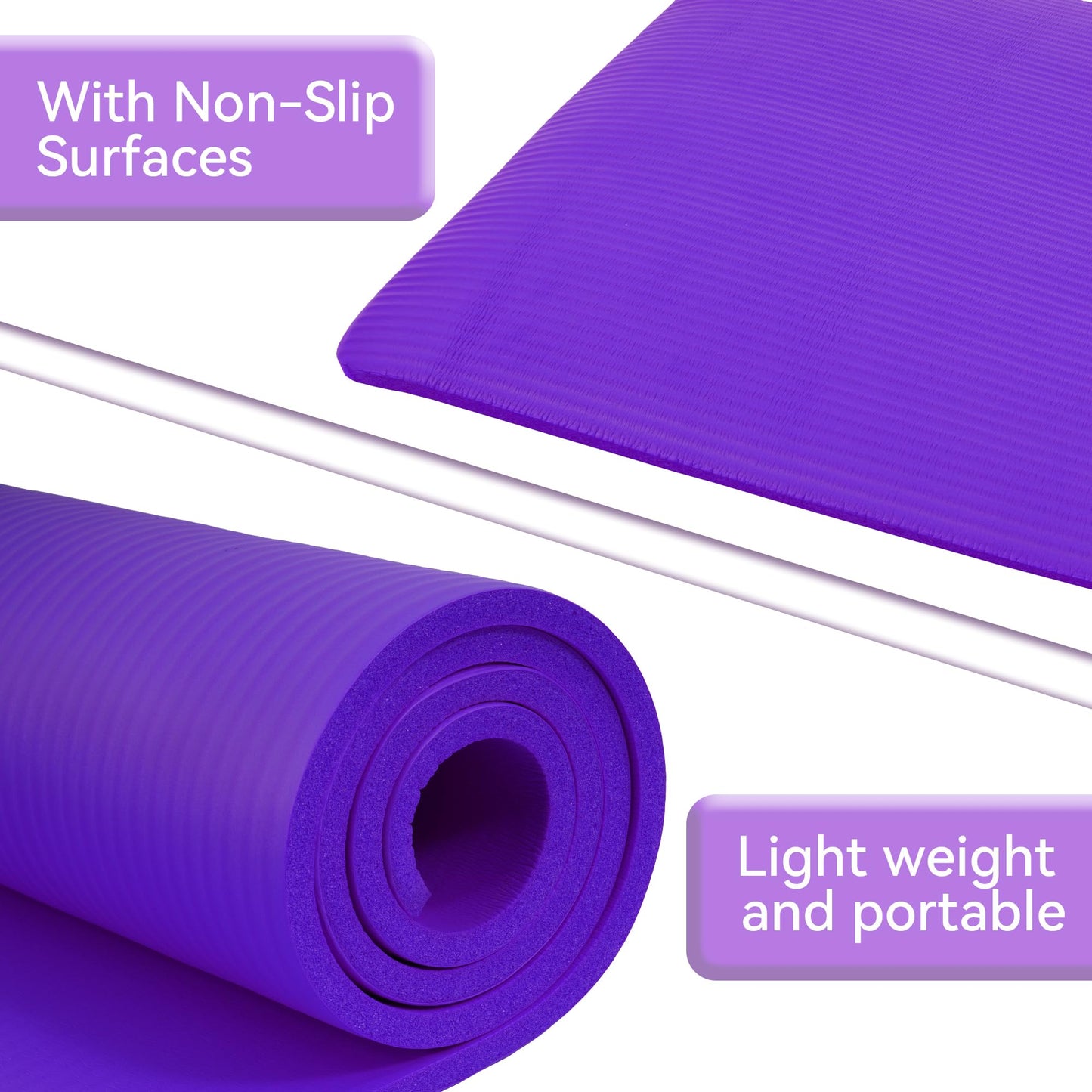 Fitvids All Purpose 1/2-Inch Extra Thick High Density Anti-Tear Exercise Yoga Mat with Carrying Strap, Purple