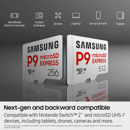 Samsung P9 Express microSD Express Card, 512GB microSDXC Memory Card, Up to 800 MB/s, for Nintendo-Switch ™ 2, (MB MK512T/AM)