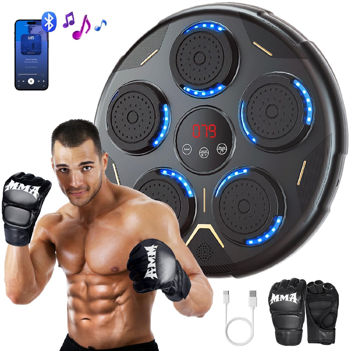 Music Boxing Machine, Boxing Machine Wall Mounted Music with Gloves, Smart Bluetooth Boxing Equipment, Boxing Music Workout Machine