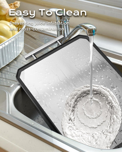 SNOWCLAD Stainless Steel Cutting Board,Double Sided Steel Cutting Boards for kitchen,Stainless Steel/Wheat straw pp Large Board for meat,non toxic Chopping,16 * 11 Inch,Dishwasher Safe