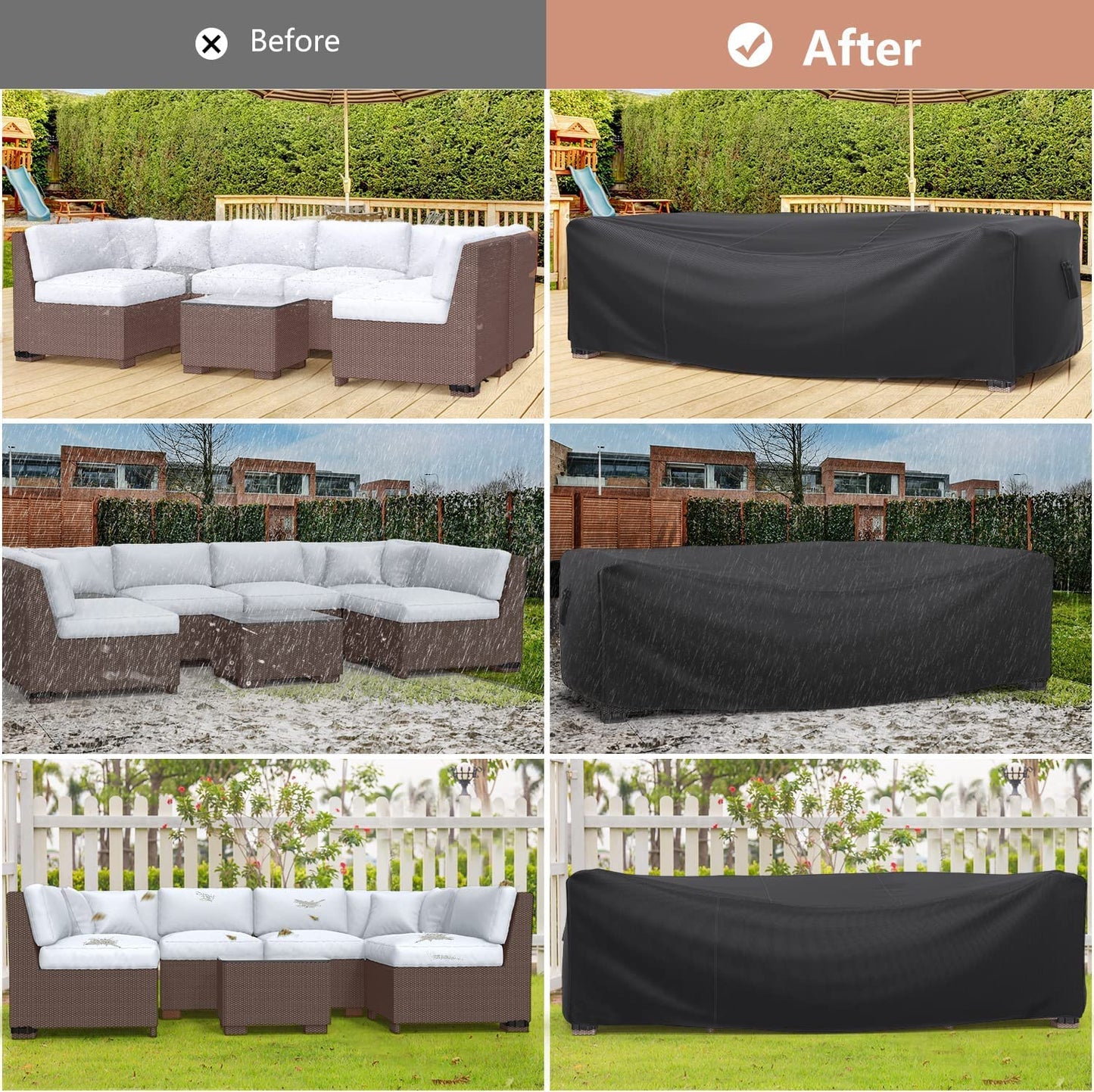 Mrrihand Patio Furniture Set Cover Waterproof, Outdoor Sectional Sofa Set Cover Heavy Duty 600D Table and Chair Set Cover 98" L× 78" W× 30" H