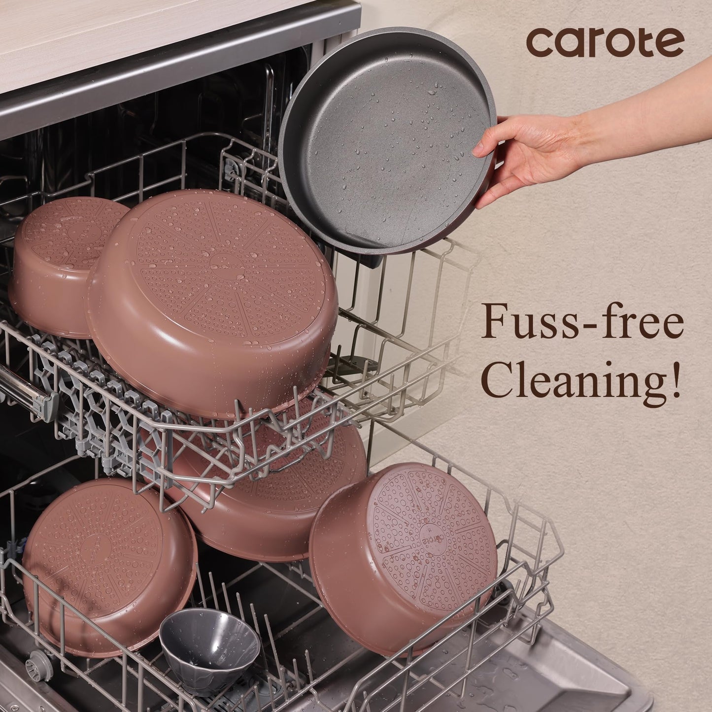 CAROTE 23Pcs Pots and Pans Set Non Stick with Detachable Handle Rouge Pink, Premium Nonstick Cookware Set, Dishwasher/Oven Safe Pots and Pans, Removable Handle RV Cookware