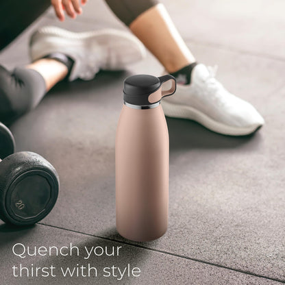 SipX™ Triple-Insulated Stainless Steel Water Bottle - 32oz. With Cover Lid, BPA-Free Reusable Insulated Water Bottle Keeps Cold For 24 Hours, (Pink)