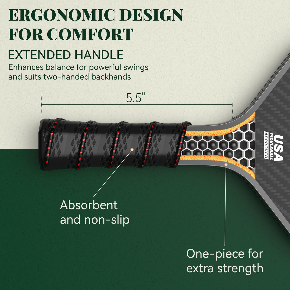 JOJOLEMON Pickleball Paddles Featuring a Raw Carbon Fiber Paddle Face and 16mm Power Polymer Core Pickleball Rackets Designed for Spin and Consistency
