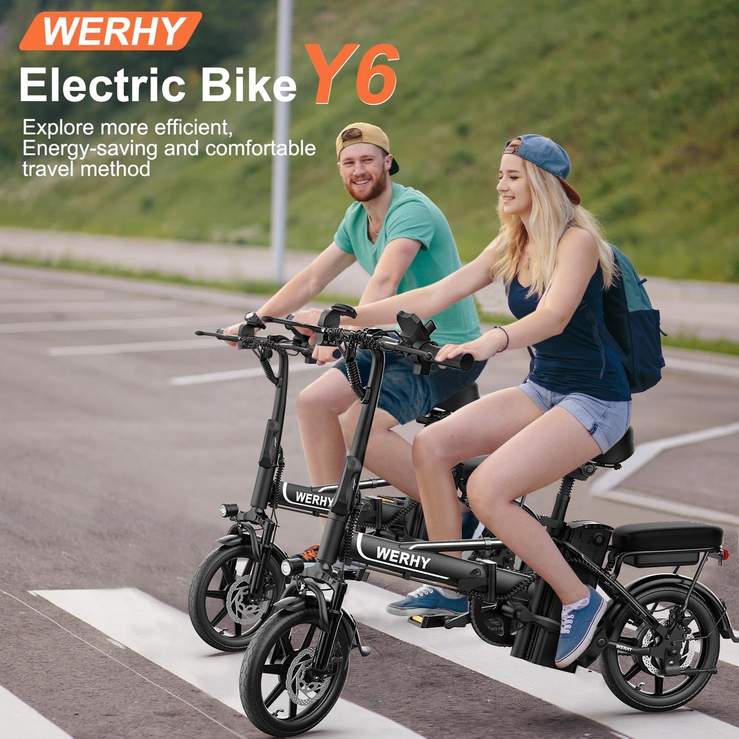 Electric Bike for Adults, 750W Peak Motor, 22 MPH Max Speed Folding Ebike, 499.2/748.8Wh Battery, 14" Electric Bicycles, Max 35/55 Miles Range (Pedal Assist Mode), Mini E Bikes (Y6-499.2WH-22Mph)