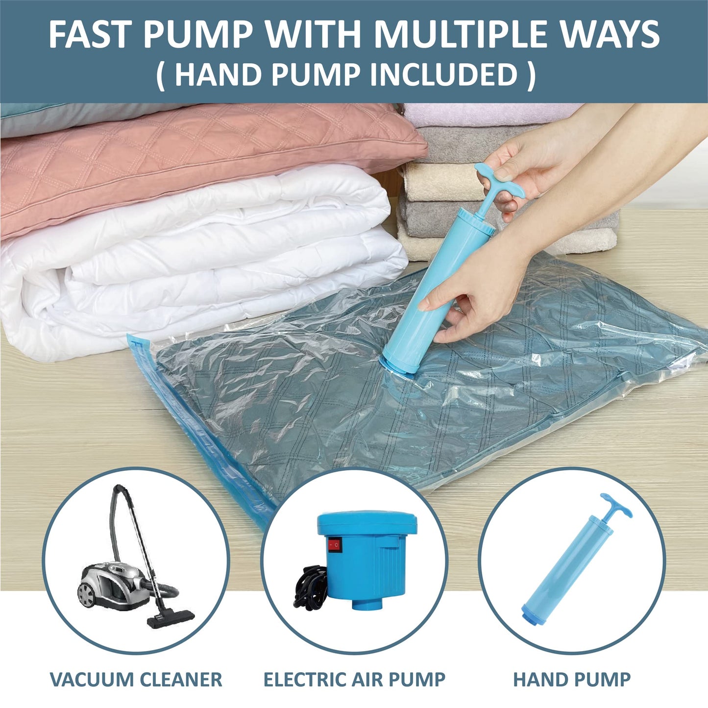 Vacuum Storage Bags, 10 Combo (5 Large/5 Jumbo) Space Saver Bags Vacuum Seal Bags with Pump, Space Bags, Vacuum Sealer Bags for Clothes, Comforters, Blankets, Bedding