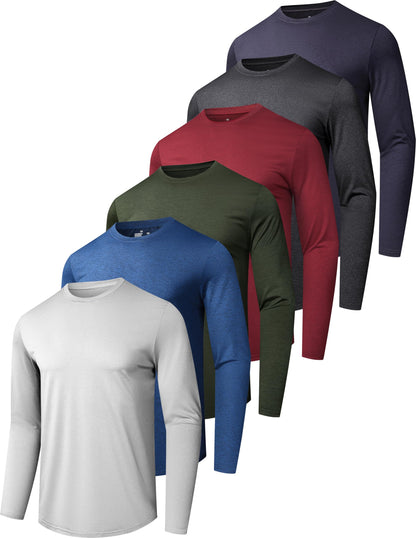 6 Pack Men's Quick Dry Long Sleeve Shirts Moisture Wicking Sun Protection UV UPF SPF Performance T-Shirt for Casual Workout XL