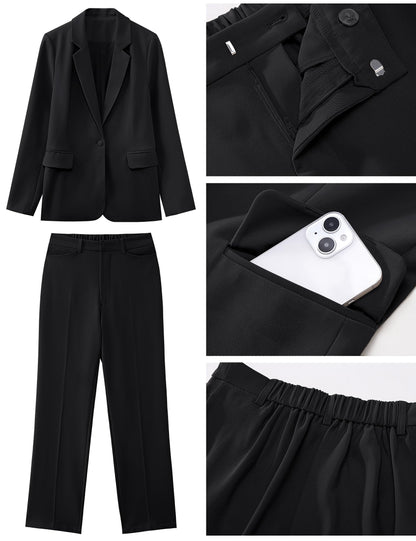 luvamia Women's Two Piece Sets Pants Suits Dressy Business Casual Outfits Professional Blazer Pantsuits Set Work Office Black X-Large Fits US 16-18