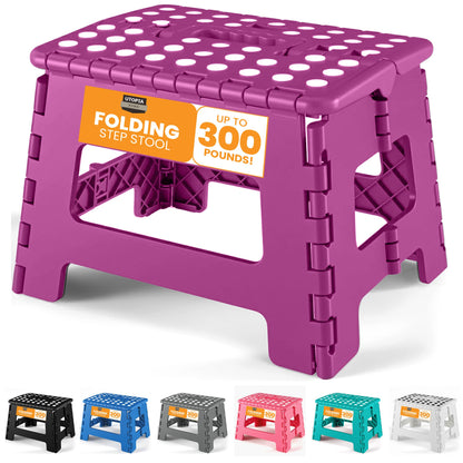 Utopia Home Folding Step Stool with Handle – 9 Inch Anti Slip Collapsible Stool – Holds Up to 300 lbs – Sturdy Plastic Step Stool Foldable for Kitchen, Bathroom and Home Use (1-Pack, Purple)