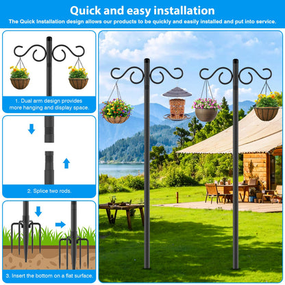 NUERPO Adjustable Shepherd Hooks for Outdoor,2 Pack 90 Inch 5 Prong Base Bird Two Sided Feeder Poles,Heavy Duty Shepherds Hook,Suitable for Garden in Hanging Flower Basket,Lantern,Bird Nests