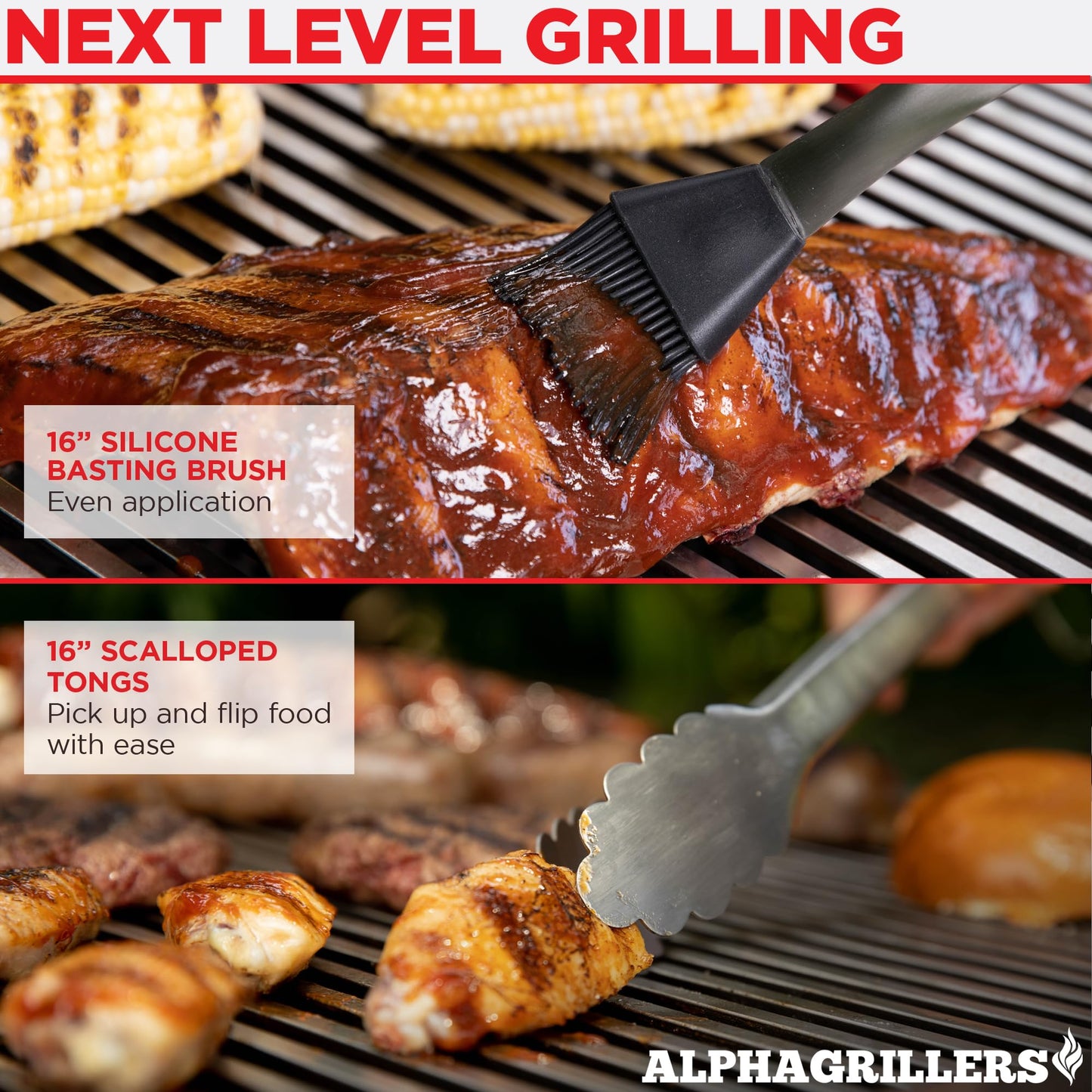 Alpha Grillers BBQ Grilling Accessories - Fathers Day Gifts for Dad - Heavy Duty Barbecue Grill Tools Utensils Set for Outdoor Grill with Spatula, Fork, Brush, Tongs Grilling Gift for Men Him Husband
