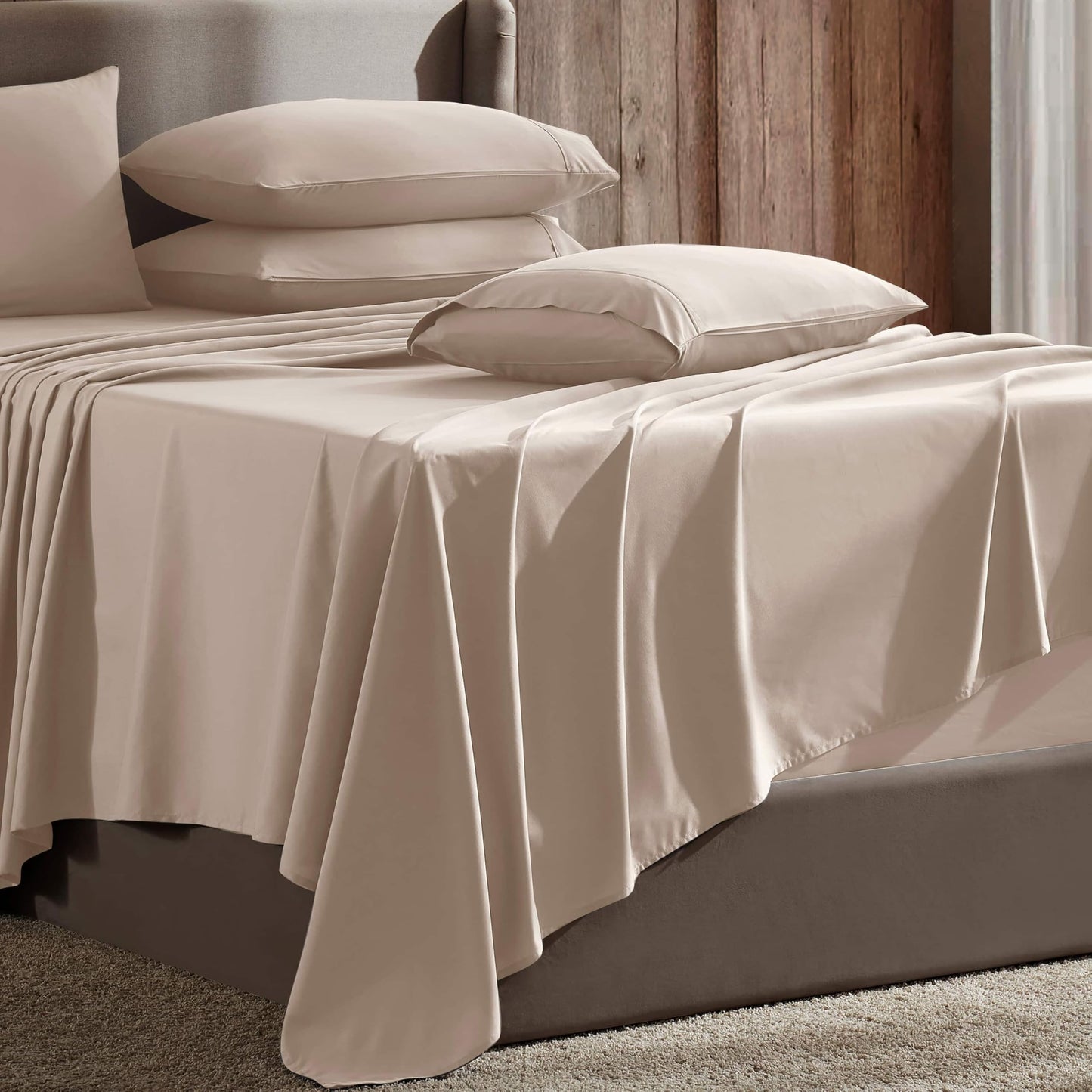 Nestl Extra Deep Cal King Sheet Set - 6 Piece Breathable & Cooling Sheets - Hotel Luxury Bedding Set w/18-24 Inch Extra Deep Pockets - Easy Fit - Super Soft, Wrinkle Free & Comfy - Beige Cream