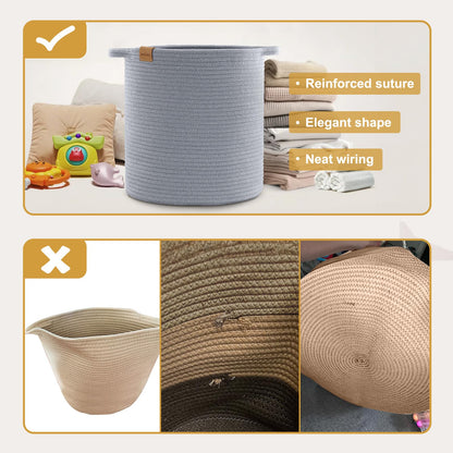BROVIEW Woven Storage Basket, 56L Tall Laundry Baskets Hamper, 16x18 in Cotton Rope Basket for Toy, Pillows, Clothes, Blanket Basket with Handles for Living Room Bedroom Nursery Grey