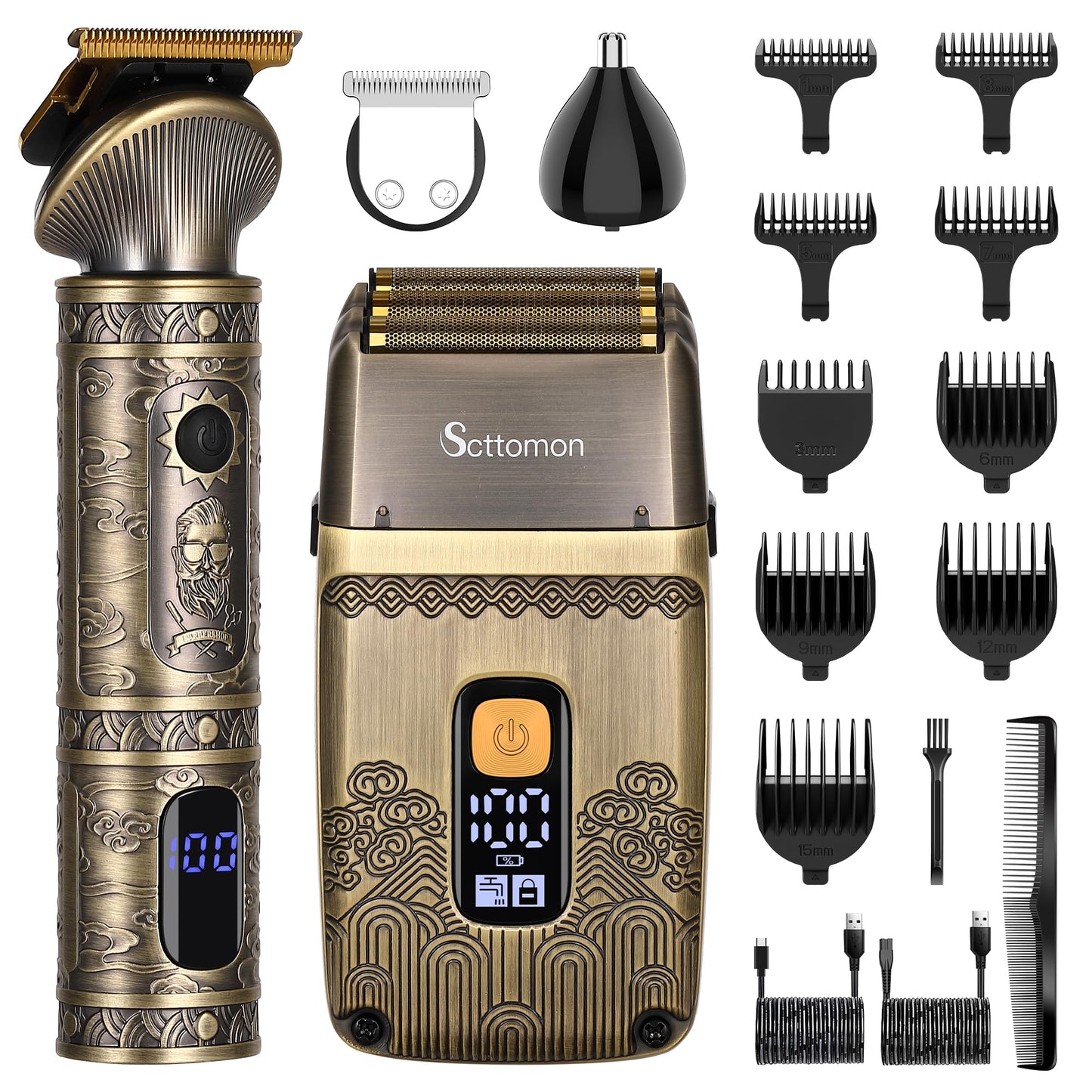 Scttomon T-Blade Hair Trimmers & Electric Shavers for Men Foil Shaver Beard Trimmer Men's Grooming Kit with Triple Blades Cordless