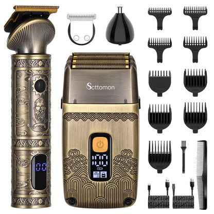 Scttomon T-Blade Hair Trimmers & Electric Shavers for Men Foil Shaver Beard Trimmer Men's Grooming Kit with Triple Blades Cordless