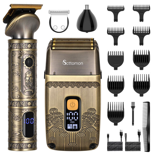 Scttomon T-Blade Hair Trimmers & Electric Shavers for Men Foil Shaver Beard Trimmer Men's Grooming Kit with Triple Blades Cordless