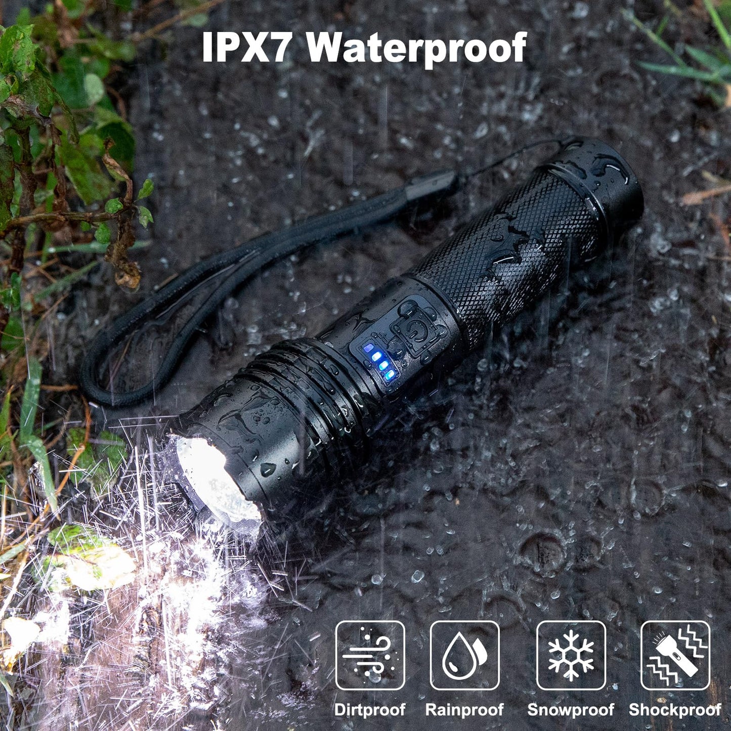 KINGCAESAR 3 Pack Rechargeable Flashlights 90,000 High Lumens, Super Bright LED Flash Light with 3 Light Modes, High Power Flashlight with Charging Cables, IPX7 Waterproof for Camping, Outdoor, Home