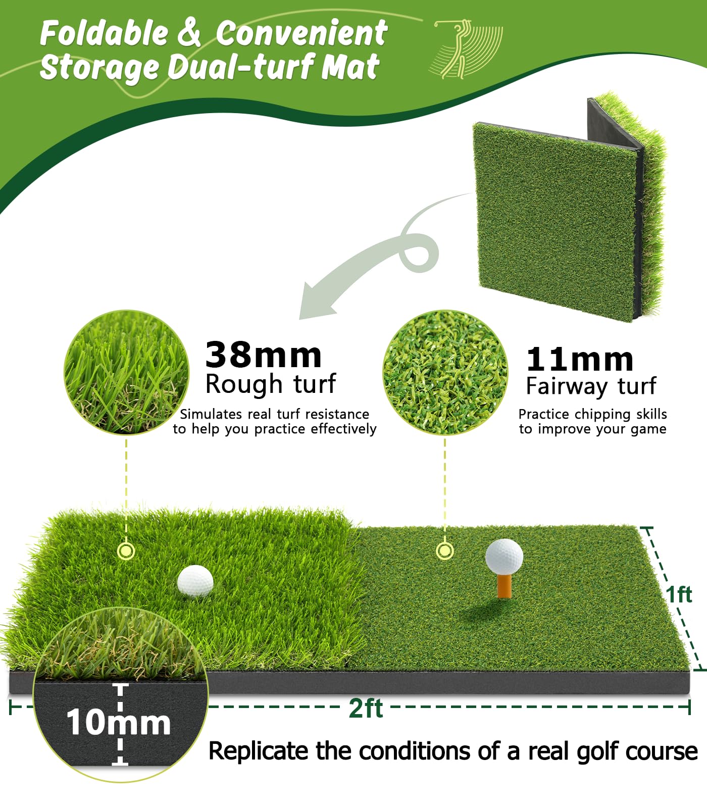 MUVPOH Golf Net: 10x7ft Golf Practice Net for Backyard Chipping Driving with Dual-Turf Golf Hitting Mat, All-in-1 Outdoor Indoor Golf Hitting Net with Multiple Targets, Golf Aid for Men/Golf Lovers