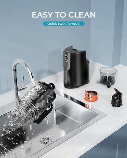 Cold Press Juicer Machines, EUHOMY 5.5" Wide Feed Chute, Slow Masticating Juicer for Whole Vegetables and Fruits, 99.6% High Juice Yield, Easy to clean, Juicer Machines with BPA Free, Black