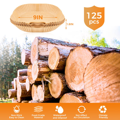 Vailnd 9inch Square Air Fryer Disposable Paper Liners, 125PCS Non-Stick Food Grade Air Fryer Parchment Liner, Oil Resistant, Waterproof, Food Grade Baking Paper for 8-12 QT Air Fryer Microwave