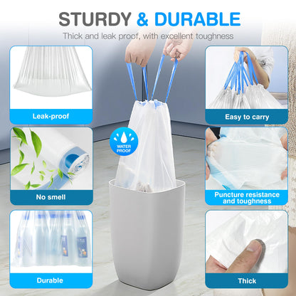 Charmount Small Trash Bags 4 Gallon, 200 Count Drawstring Mini Garbage Bags, Plastic Trash Can Liners for Bathroom Accessories, Bedroom, Dorm Room Essentials, Office