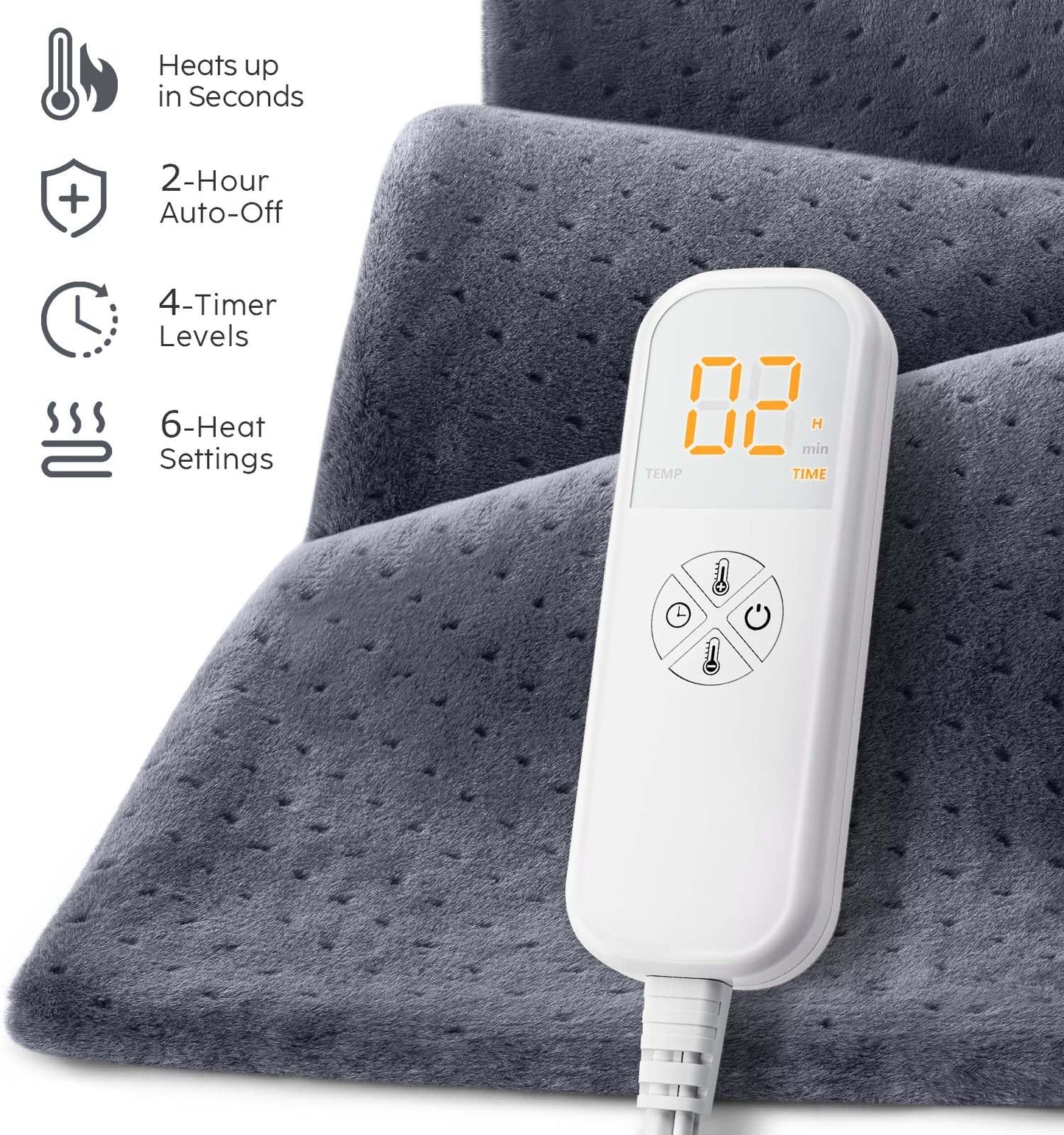 Heating Pad for Back Pain & Cramps, 24"x 20" Electric Heating Pad for Shoulder, Neck, Cramp, Menstrual Pain, Christmas Gifts for Women Men Mom Dad, Auto-Off, Machine Washable, Moist/Dry Heat pad, Gray