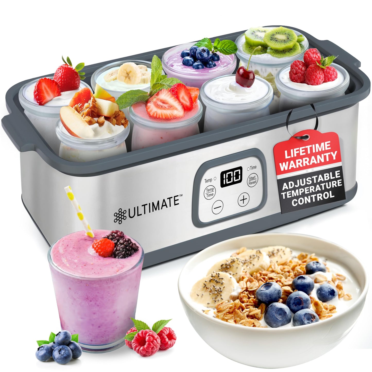 Ultimate Probiotic Yogurt Maker with Adjustable Temperature & Time Control - Make Trillions of Live Probiotics & Get Better Gut Health - ULTIMATE LIFETIME WARRANTY - Wellness Gifts for Men & Women