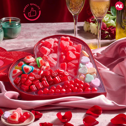 NUT CRAVINGS - Valentines Day Mixed Candy Heart Shaped Gift Basket, Love in A Box (6 Assortments) Romantic Food Arrangement, Healthy Snack Care Package, Food Assortments