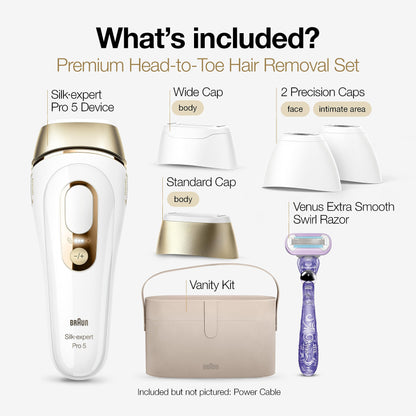 Braun IPL Silk·Expert, at Home Laser Hair Removal, Pro 5 PL5347 Latest Generation IPL, Holiday Gifts for Women and Men, Hair Removal System with Wide Head and Two Precision Heads