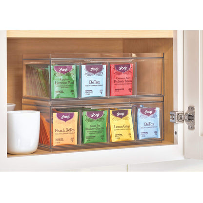 iDesign Crisp BPA-Free Plastic Stackable Tea Bag Organizer for Kitchen Cabinets and Countertops - 12.59" x 6.23" x 4.57", Clear with Gray Dividers
