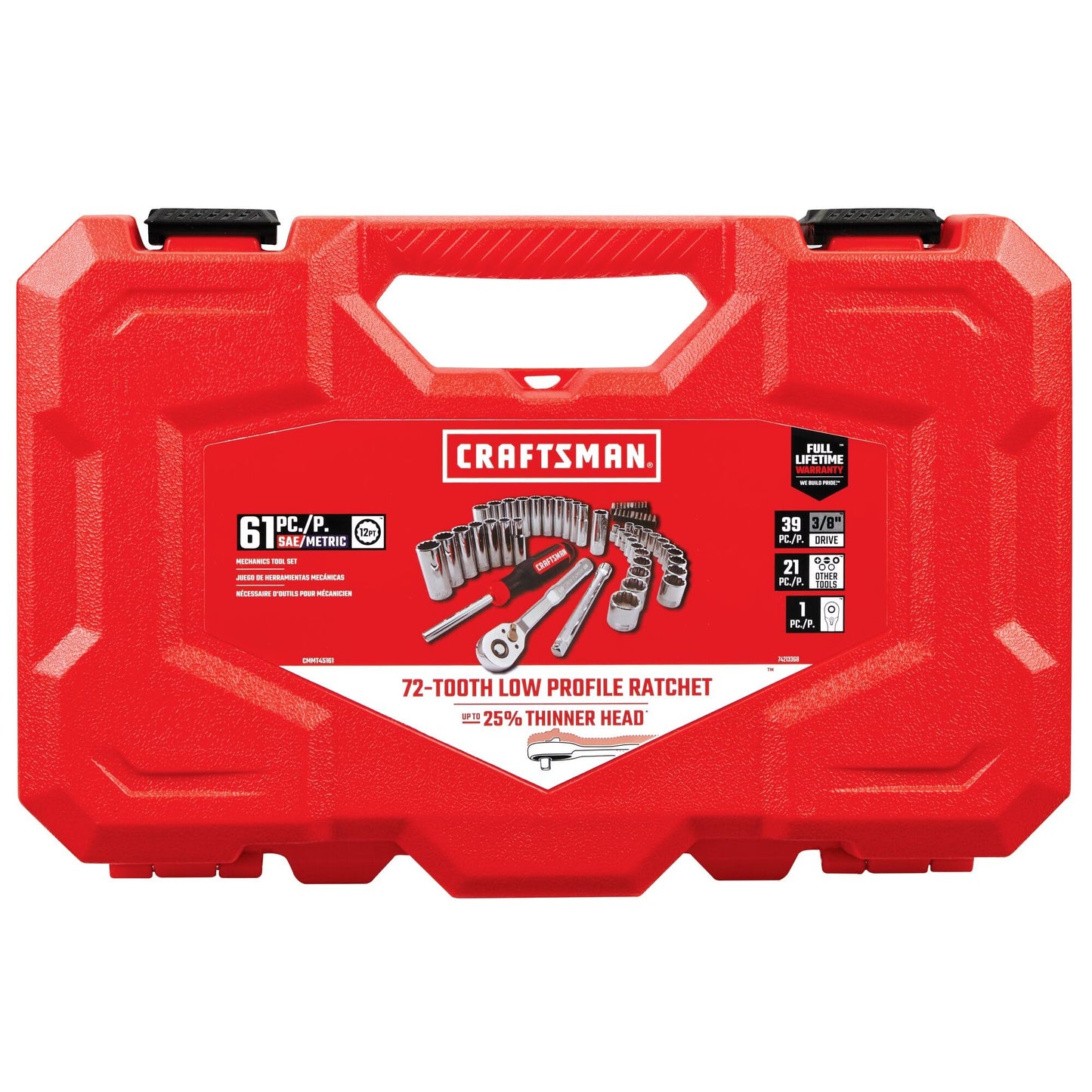 CRAFTSMAN Mechanics Tool Set, 3/8 Inch Drive, 61 Piece (CMMT45161)